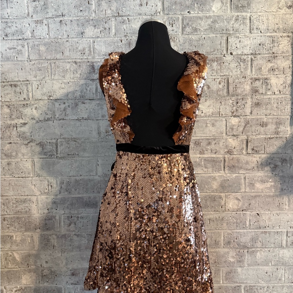 Free People Rose Gold Sequin Backless Ruffle Mini Dress - Picture 3 of 8